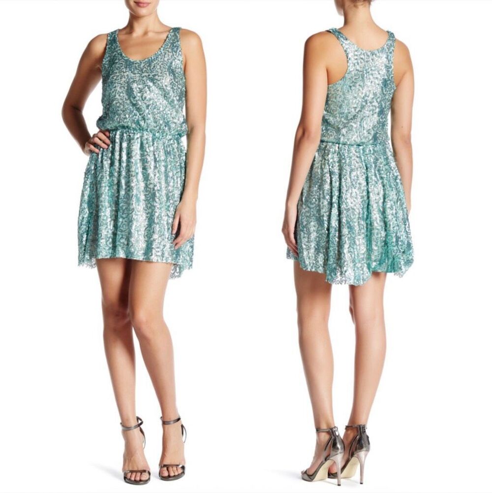 Dress The Population Maryann Mini Dress Womens Medium Green Sequin Sleeveless